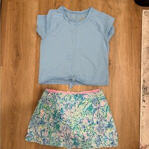 Lilly Pulitzer Blue Top and Floral Skirt Set